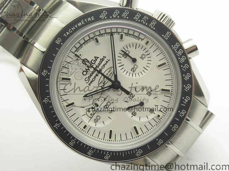 1227 Lightweight Speedmaster SS Snoopy OMF Best Edition White Dial on SS Bracelet Manual Winding Chrono Movement 7992